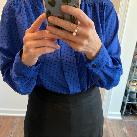 Vintage Cobalt Blue Polka Dot Polkadots blouse Size 12 - Picture 3 of 7